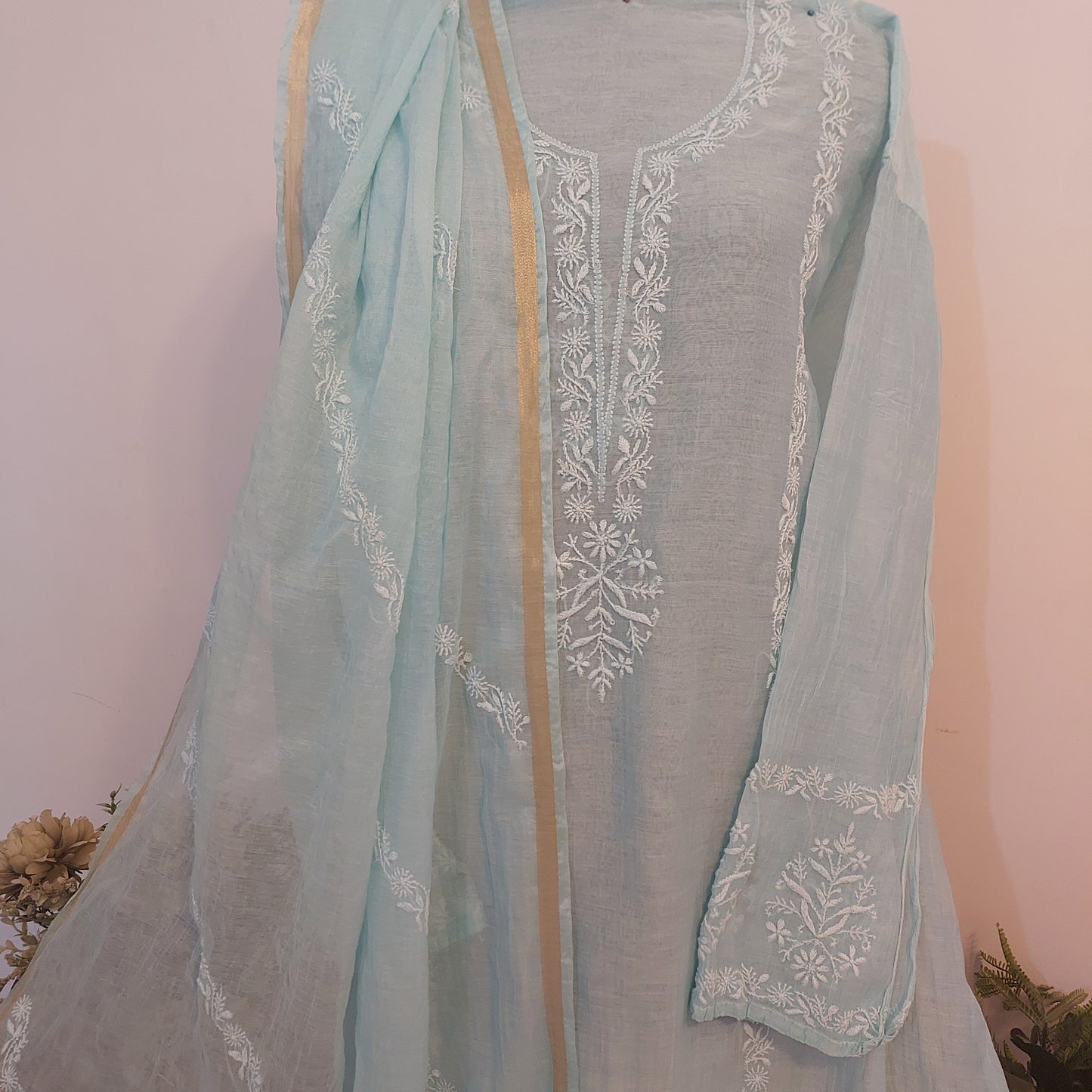 Mul Chanderi Chikankari Suit