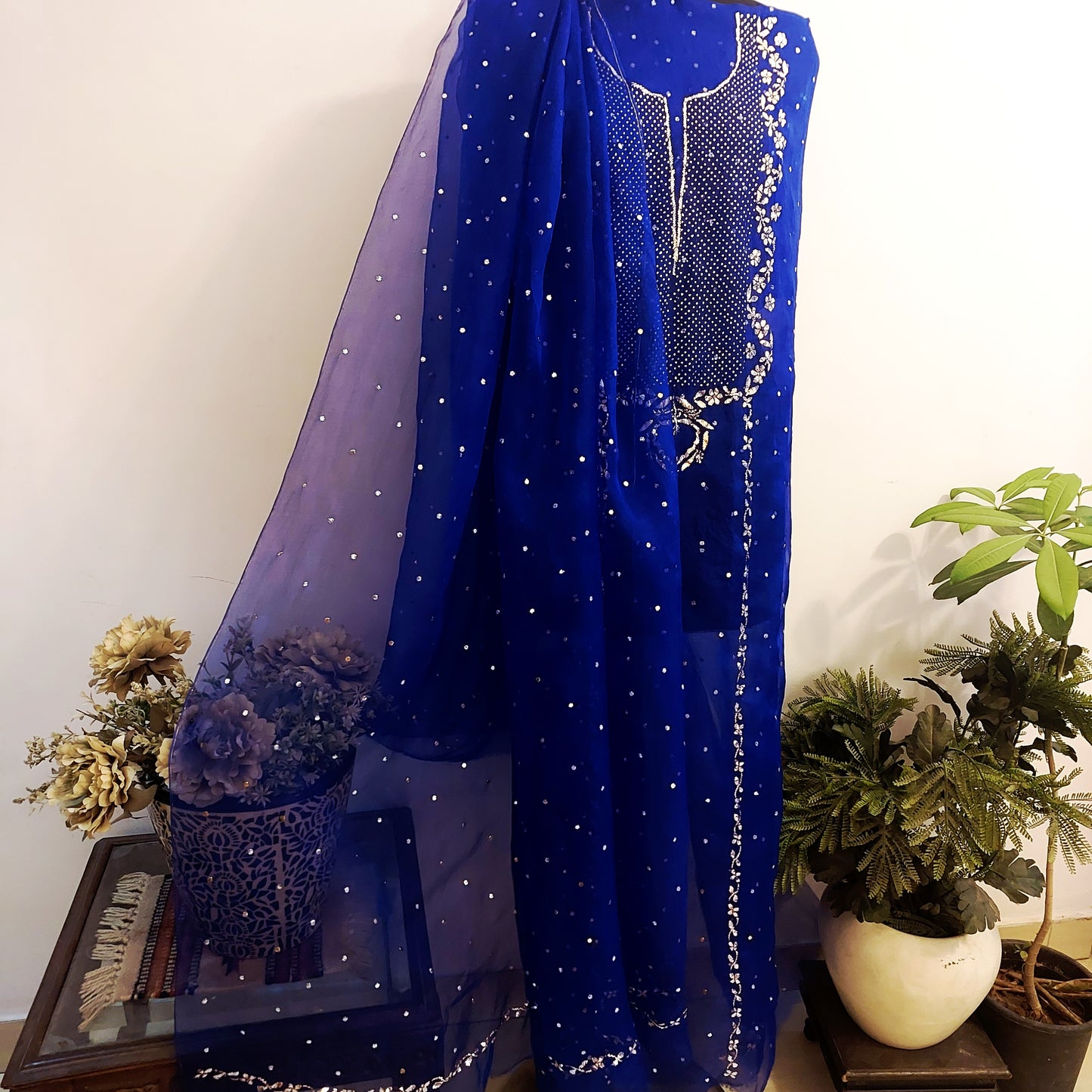 Pure organza mukaish suit