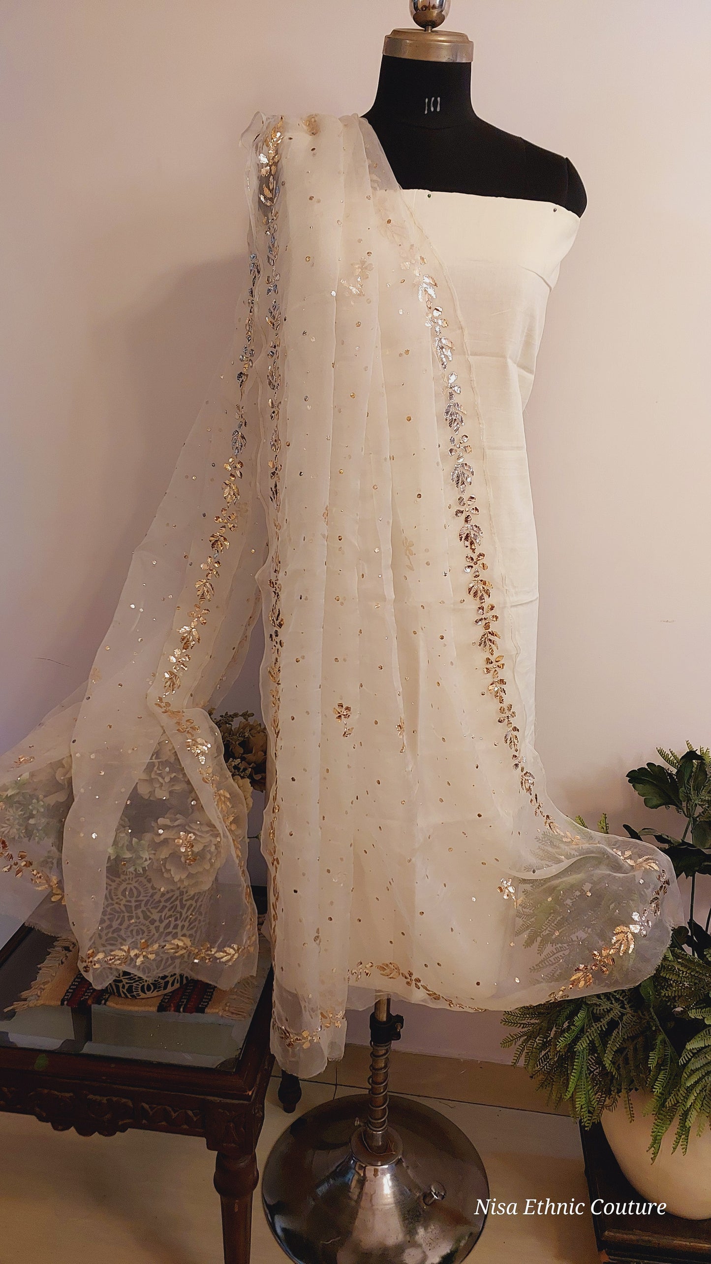 Pure organza mukaish dupatta