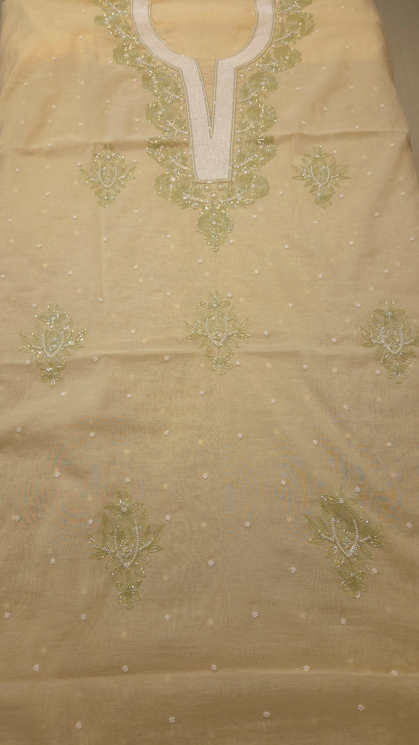 Mul Chanderi Cutdana Suit Set (green cutdana)