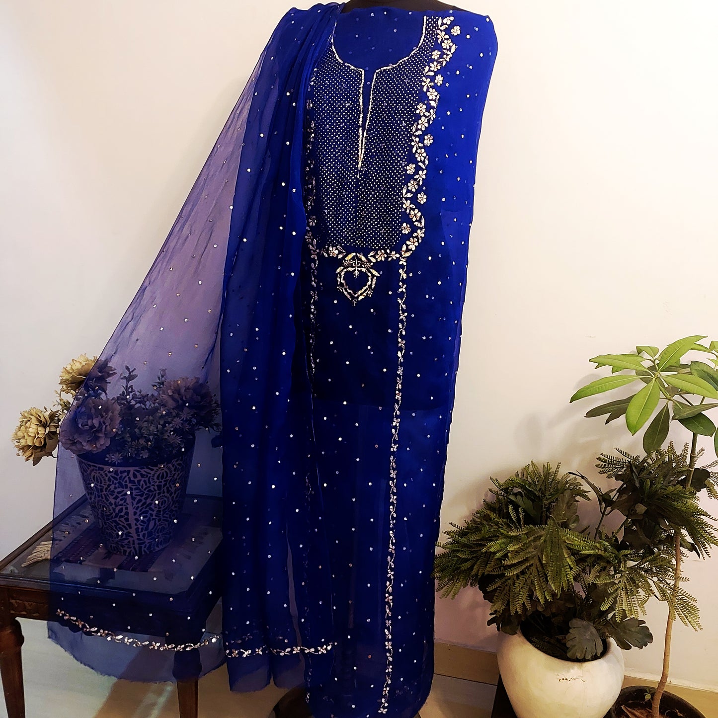 Pure organza mukaish suit