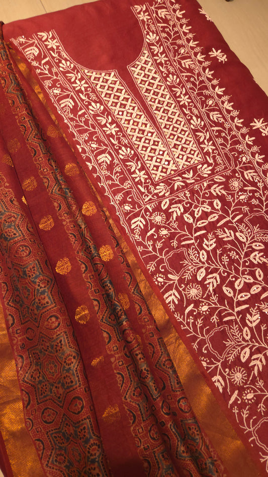 Ajrakh Chikankari Fusion