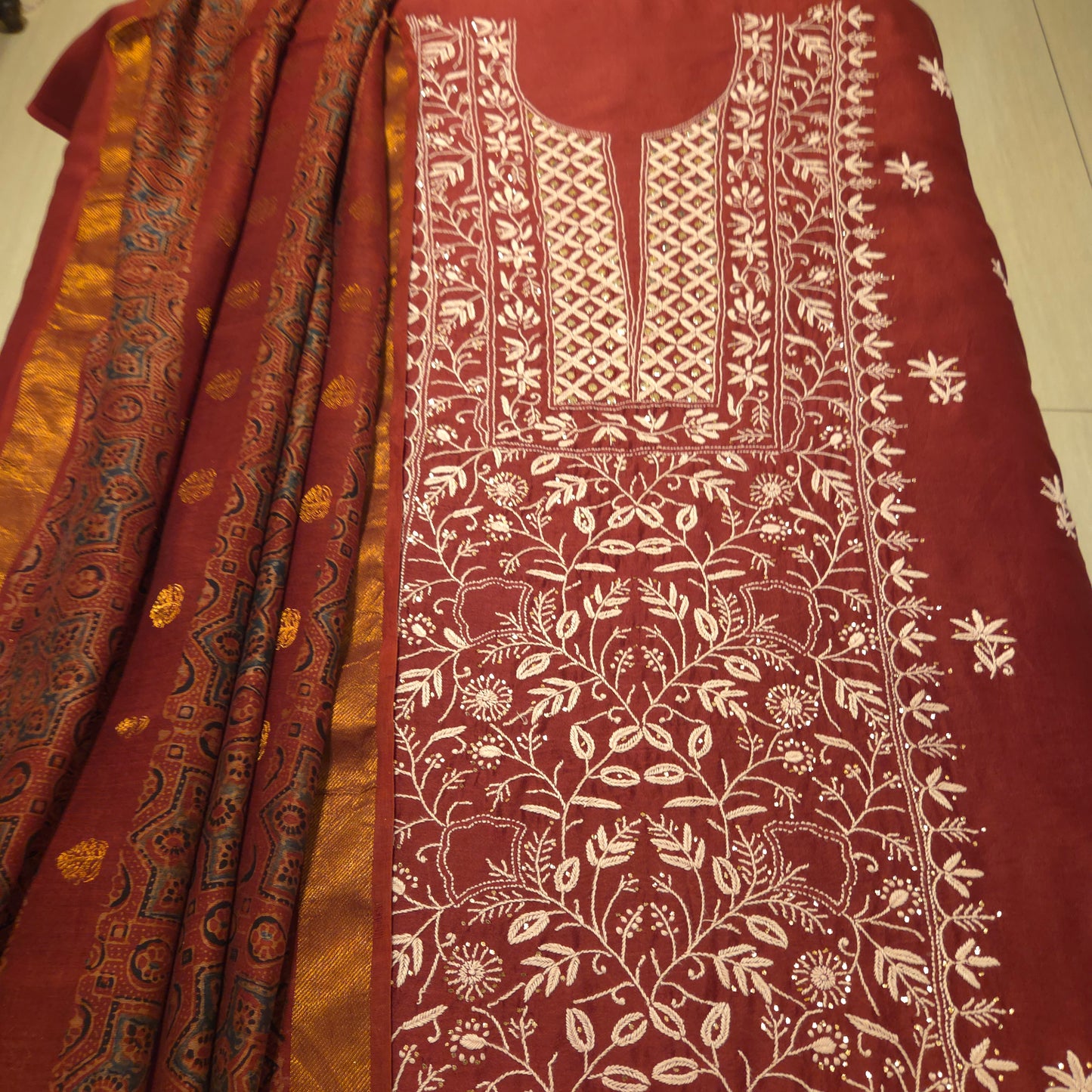 Ajrakh Chikankari Fusion