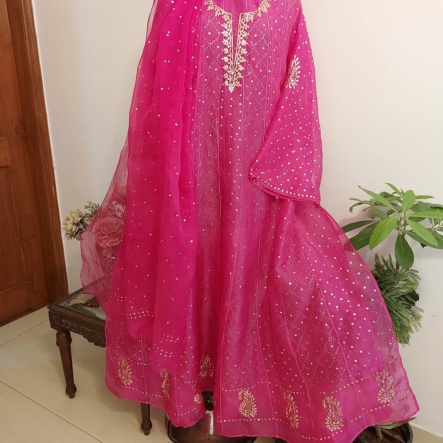 Pure Organza Mukaish Anarkali