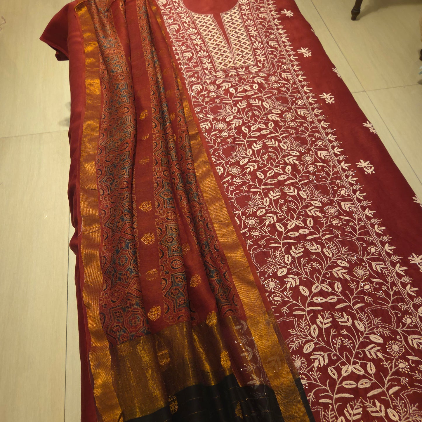 Ajrakh Chikankari Fusion