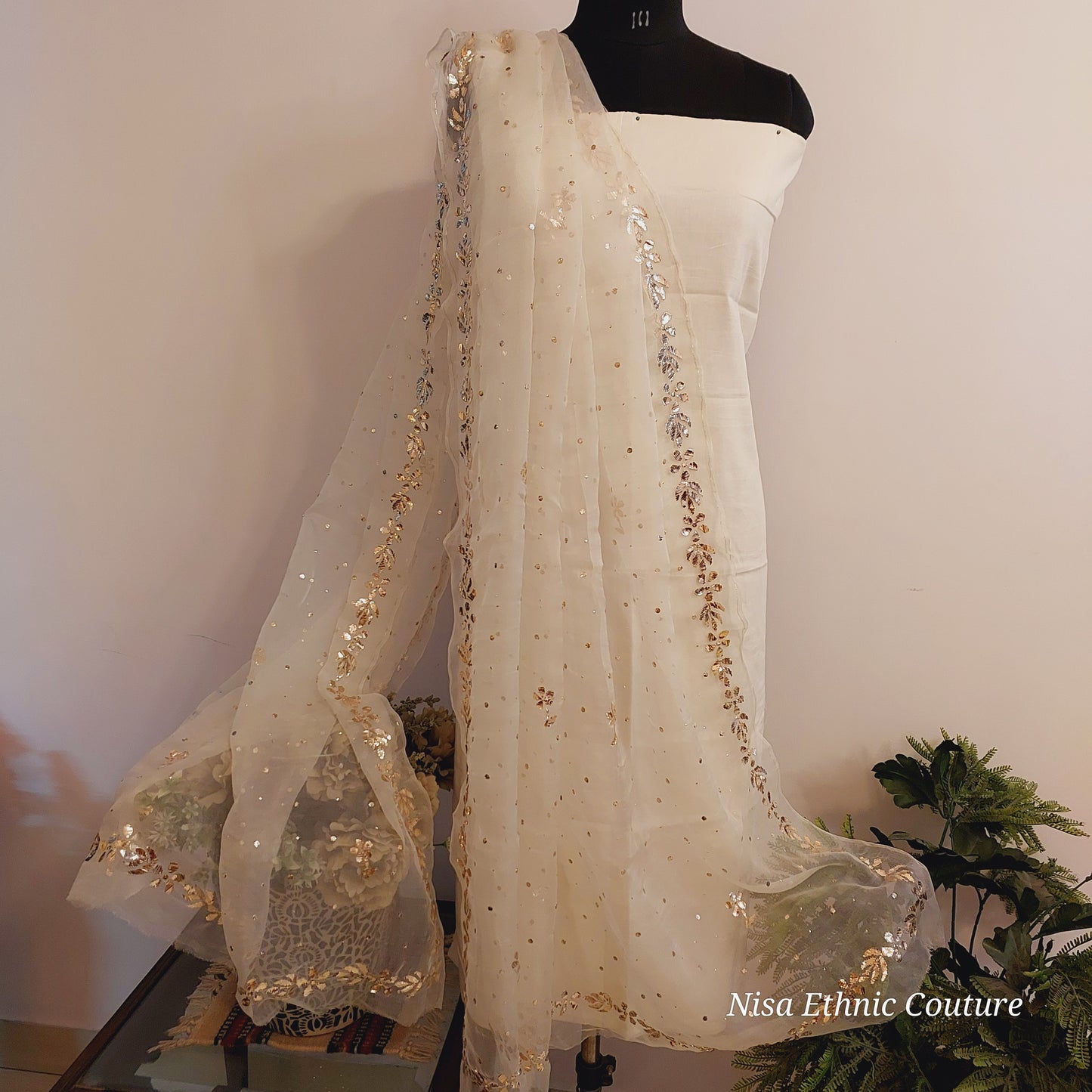 Pure organza mukaish dupatta