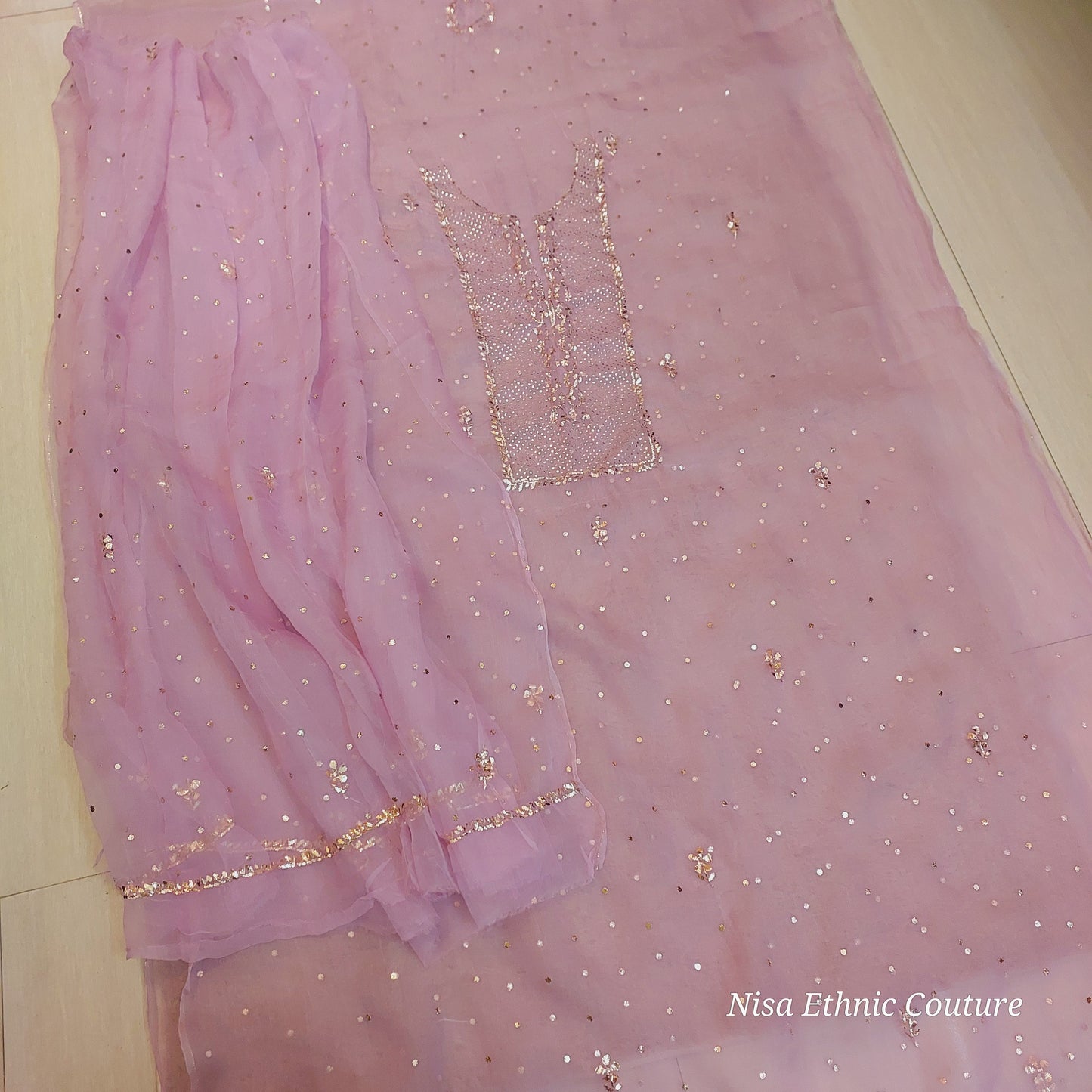 Pure organza mukaish suit