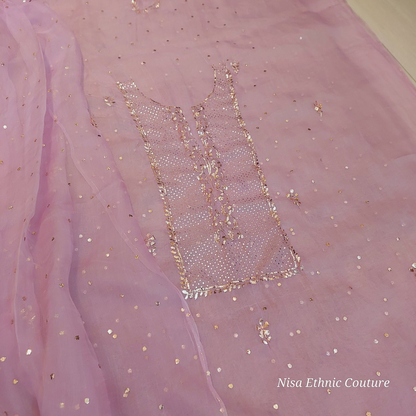 Pure organza mukaish suit