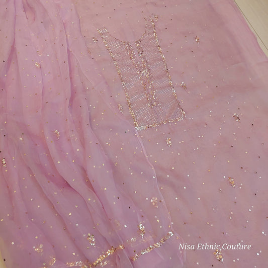 Pure organza mukaish suit