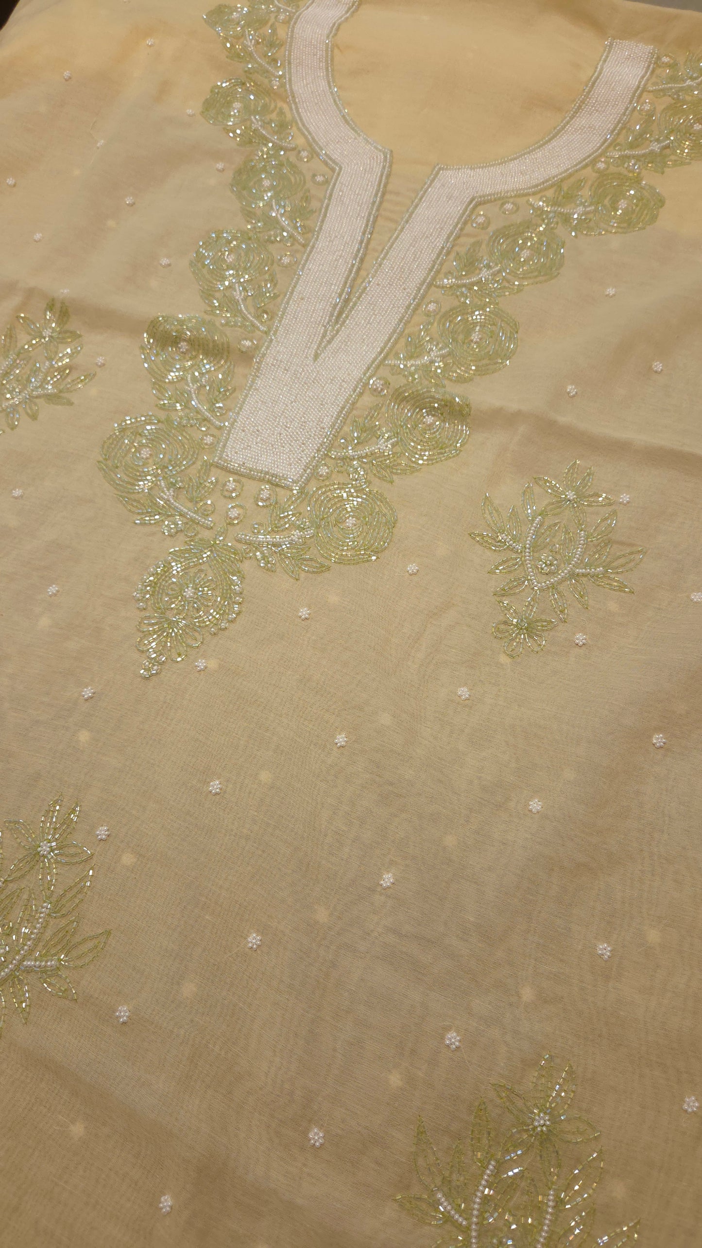 Mul Chanderi Cutdana Suit Set (green cutdana)