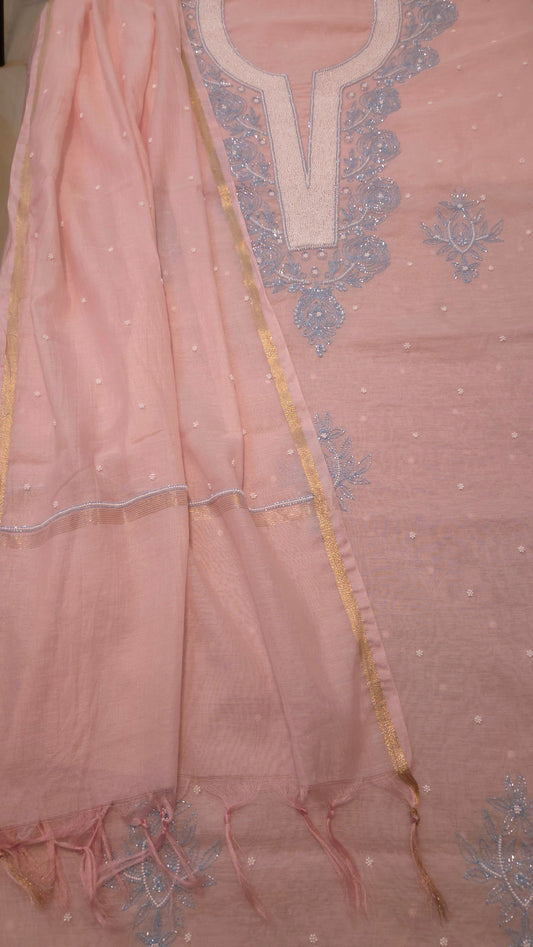 Mul Chanderi Cutdana Suit Set (blue cutdana)