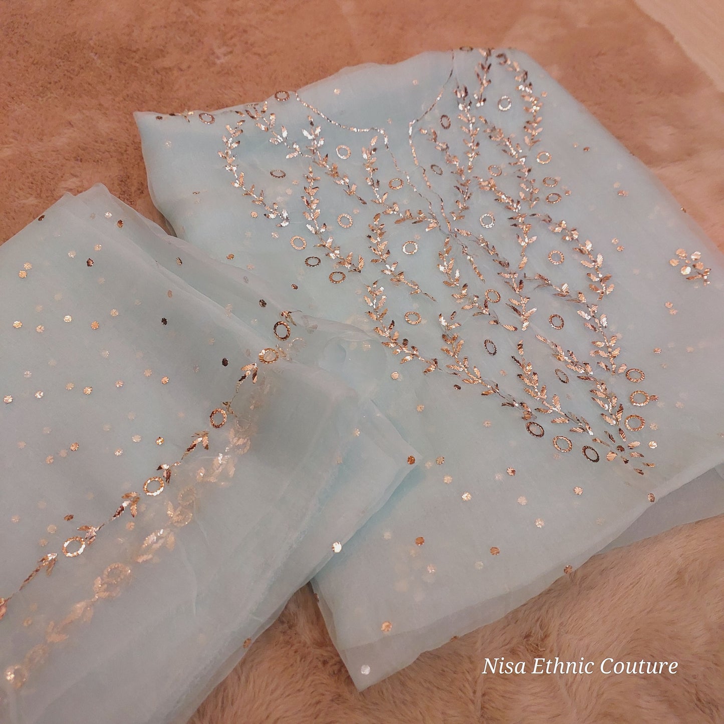 Pure organza mukaish suit