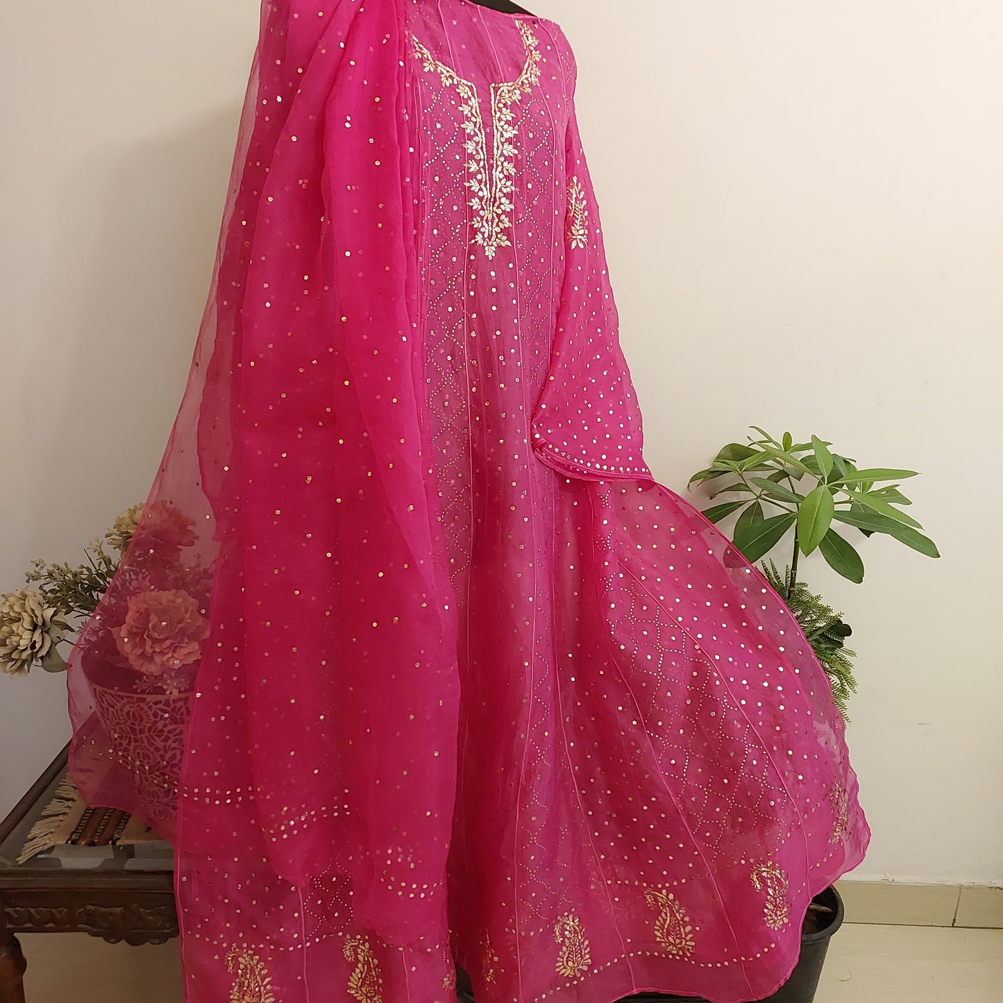 Pure Organza Mukaish Anarkali